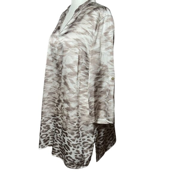 Chicos Travelers Collection Womens White Brown Tunic Slinky Size 2 Animal Print - Picture 4 of 9